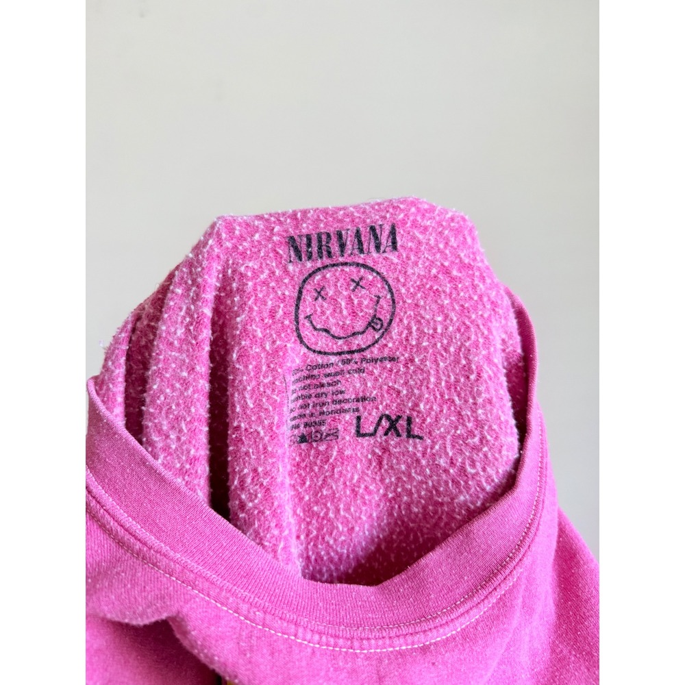 Urban Outfitters Nirvana Smile Overdyed Crew Neck Sweatshirt Pink L/XL Pullover - Picture 3 of 3